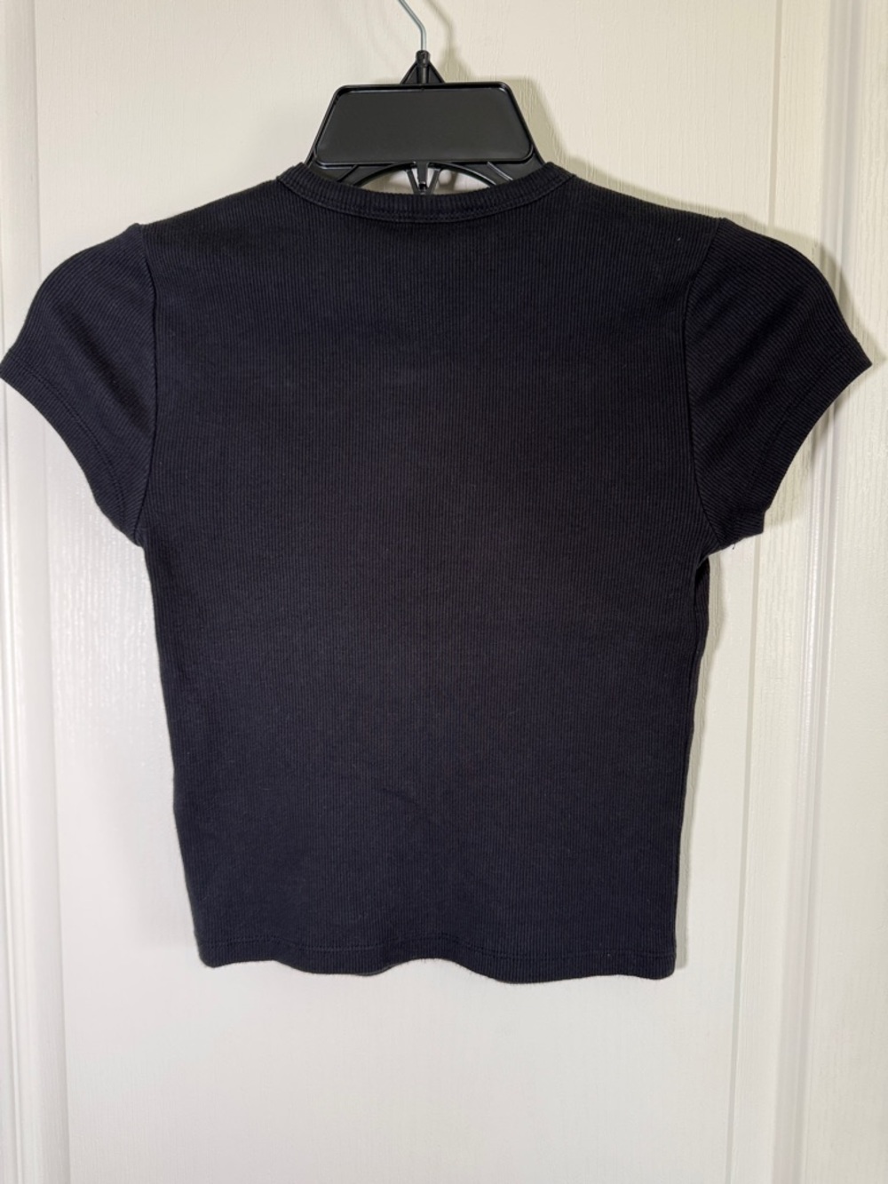 Maeve Anthropologie Ribbed Crop Tee XS Black Fitted Short Sleeve Top - Picture 4 of 5